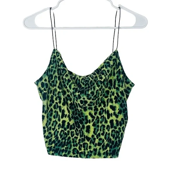 Topshop | Tops | Topshop Leopard Print Crimped Cropped Tank Top Green Black  Size 6 | Poshmark